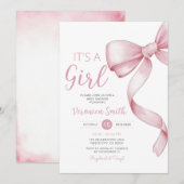 Elegante Roze Bow thema Meisje Coquette Baby showe Kaart (Voorkant / Achterkant)