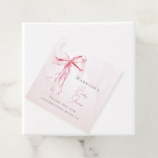 Elegante Roze Bow Waterverf Meisje Baby shower Bedankjes Labels (In situ)