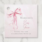 Elegante Roze Bow Waterverf Meisje Baby shower Bedankjes Labels (Voorkant)