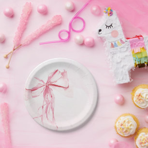 Elegante Roze Bow Waterverf Meisje Baby shower Papieren Bordje