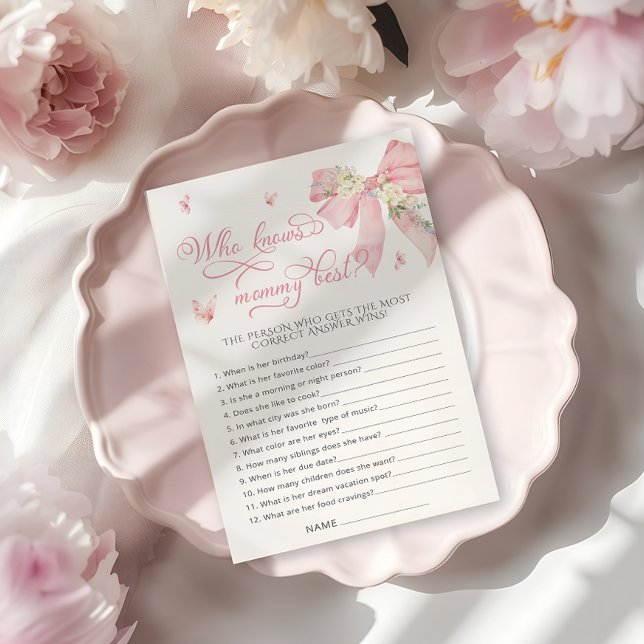 Elegante Roze Bow Wie kent Mama Baby shower Game (Creator heeft geüpload)