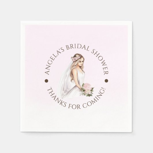 Elegante Roze Bruid-aanstaande Bruiloft Feest Servet (Voorkant)