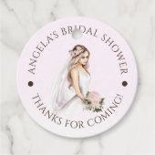 Elegante Roze Bruid- Wordt Bruidsfeest Bedankjes Labels (Voorkant)