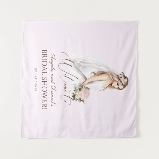 Elegante Roze Bruid Wordt Bruiloft Feest Wandkleed (Voorkant (horizontaal))