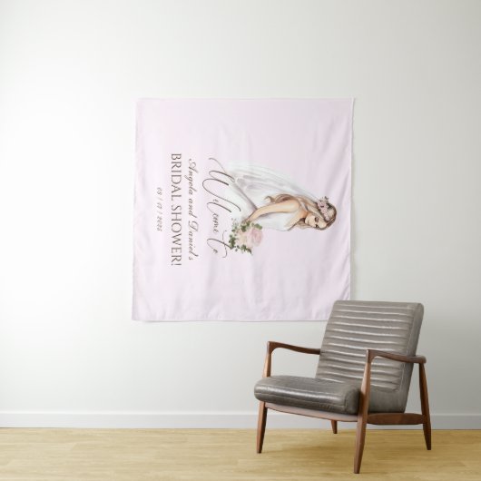 Elegante Roze Bruid Wordt Bruiloftfeest Wandkleed (In Situ (horizontaal))