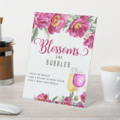 Elegante Roze Bruidsfeest Bloemen & Bubbelbar Reclamebord Met Voetstuk (Insitu)
