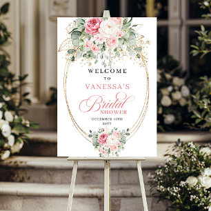 Elegante Roze Bruidsrozen Bruiloft Feest Begroetin Poster
