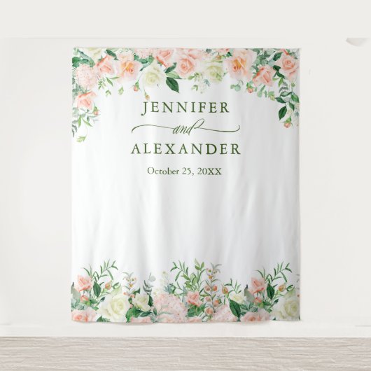 Elegante Roze Bruidsrozen Fotohokje Achtergrond Wandkleed (Voorkant)