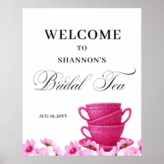 Elegante Roze Bruidsthee Ontvangst Poster (Voorkant)