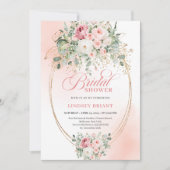 Elegante Roze Bruiloft Uitnodiging Met Gouden Acce (Voorkant)