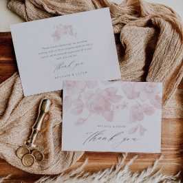 Elegante Roze Bruiloftsdans met Bloemenschrift Bedankkaart