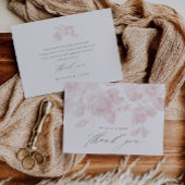 Elegante Roze Bruiloftsdouche met Bloemenschrift Bedankkaart