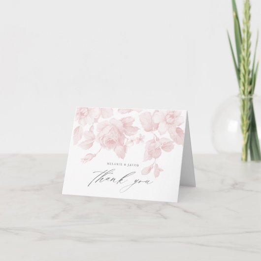 Elegante Roze Bruiloftsfeest met Bloemenschrift Bedankkaart (Voorkant)