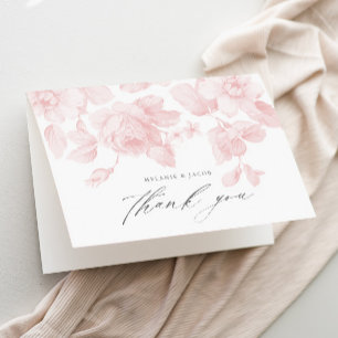 Elegante Roze Bruiloftsfeest met Bloemenschrift Bedankkaart