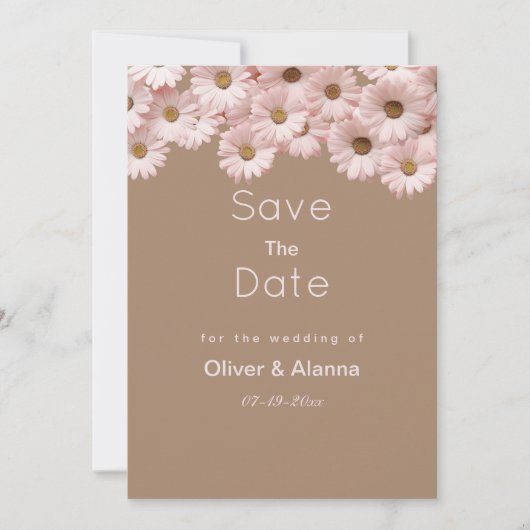 Elegante roze bruine madeliefjes bloemen Save The  Kaart (Voorkant)