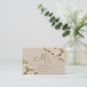 Elegante Roze Bruine Monogram Visitekaartje (Staand voorkant)