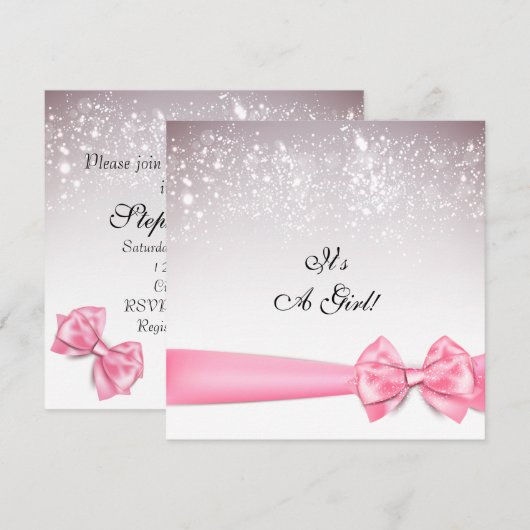 Elegante Roze Bubblegum Bow Sparkles Baby shower Kaart (Voorkant / Achterkant)