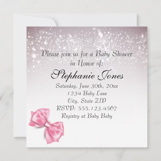 Elegante Roze Bubblegum Bow Sparkles Baby shower Kaart (Achterkant)