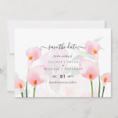 Elegante Roze Calla Lelie Trouw Datum Bewaren QR C Kaart (Voorkant)