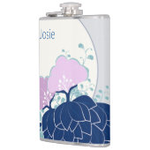 Elegante roze camelia's Naam toevoegen Heupfles (Links)