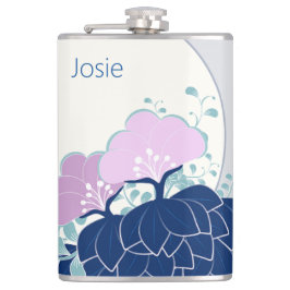 Elegante roze camelia's Naam toevoegen Heupfles