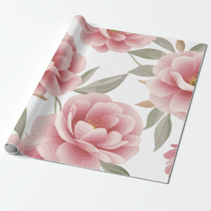 Elegante roze Camellia Bloemen met groene bladeren Cadeaupapier