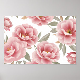 Elegante roze Camellia Bloemen met groene bladeren Poster