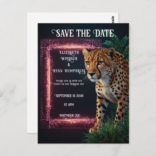 Elegante Roze Cheetah bruiloft uitnodiging foto (Voorkant / Achterkant)