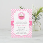 Elegante Roze Chevron Cupcake Baby Meisje Douche Kaart (Staand voorkant)
