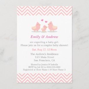 Elegante Roze Chevron Schattige Vogel Baby Shower Kaart