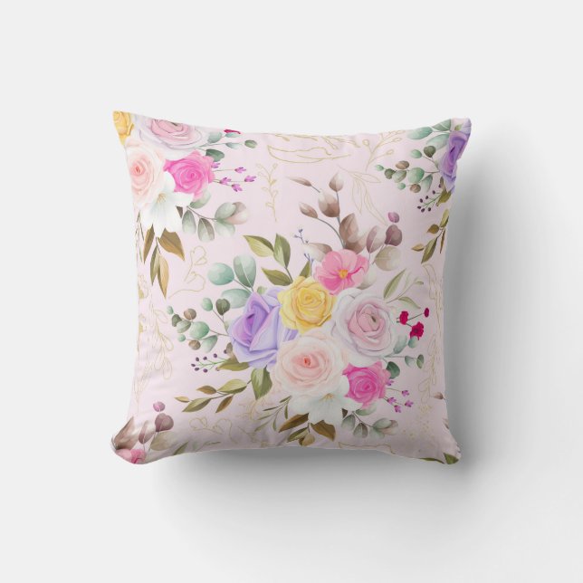Elegante roze chic bloem kussen (Voorkant)