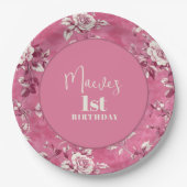 Elegante roze Chinoiserie 1e verjaardagsfeest Papieren Bordje (Voorkant)