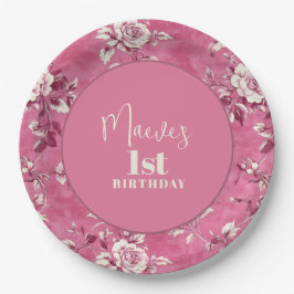 Elegante roze Chinoiserie 1e verjaardagsfeest Papieren Bordje