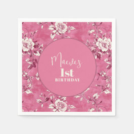 Elegante roze Chinoiserie 1e verjaardagsfeest Servet