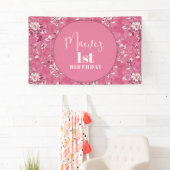 Elegante roze Chinoiserie 1e verjaardagsfeest Spandoek (Insitu)