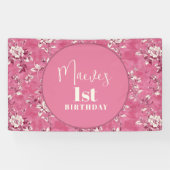 Elegante roze Chinoiserie 1e verjaardagsfeest Spandoek (Horizontaal)