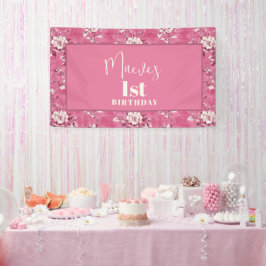 Elegante roze Chinoiserie 1e verjaardagsfeest Spandoek