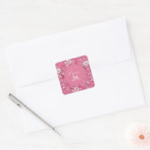 Elegante roze Chinoiserie 1e verjaardagsfeest Vierkante Sticker (Envelop)