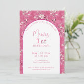 Elegante Roze Chinoiserie 1e Verjaardagsfeestje  Kaart (Staand voorkant)