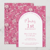 Elegante Roze Chinoiserie 1e Verjaardagsfeestje  Kaart (Voorkant / Achterkant)