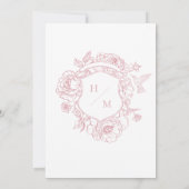 Elegante Roze Chinoiserie Bird Crest Border Weddin Kaart (Achterkant)