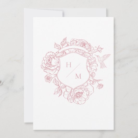 Elegante Roze Chinoiserie Bird Crest Border Weddin Kaart (Achterkant)