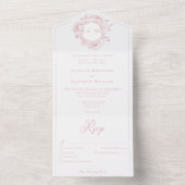 Elegante roze Chinoiserie Bird Crest bruiloft dine All In One Uitnodiging (Binnen)