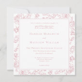 Elegante Roze Chinoiserie Bird & Crest Wedding Kaart (Voorkant)