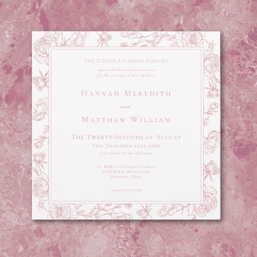 Elegante Roze Chinoiserie Bird & Crest Wedding Kaart