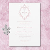 Elegante Roze Chinoiserie Bird & Crest Wedding Kaart