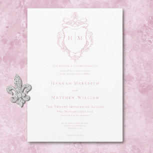 Elegante Roze Chinoiserie Bird & Crest Wedding Kaart