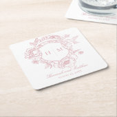 Elegante Roze Chinoiserie Bird Crest Wedding Kartonnen Onderzetters (Schuin)