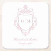 Elegante Roze Chinoiserie Bird Crest Wedding Kartonnen Onderzetters (Voorkant)