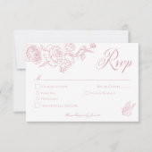 Elegante Roze Chinoiserie Bird & Crest Wedding RSVP Kaartje (Voorkant)